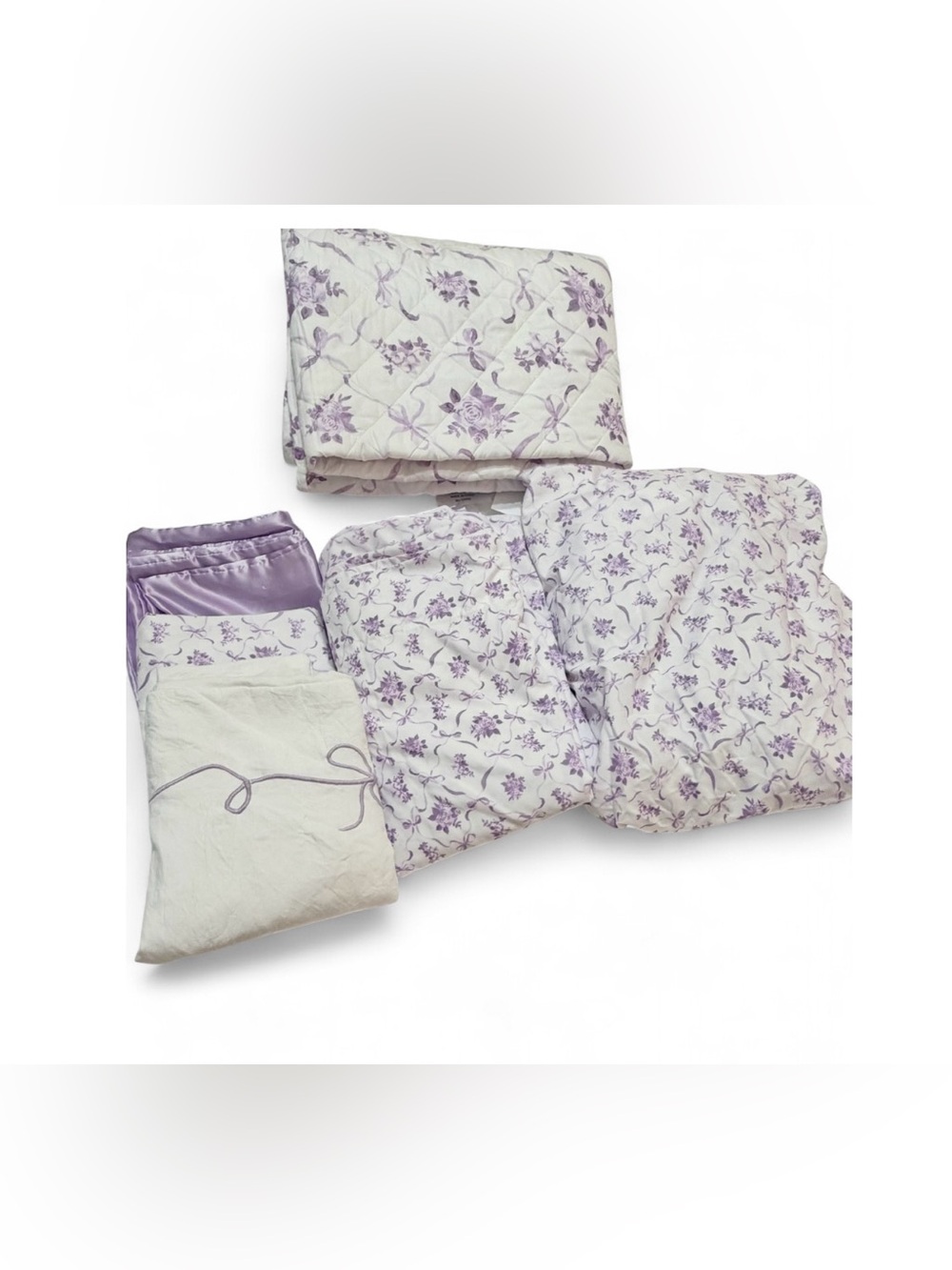 Rachel Zoe Purple Bows, Ribbons & Flowers Twin XL Quilted Comforter Bundle Set